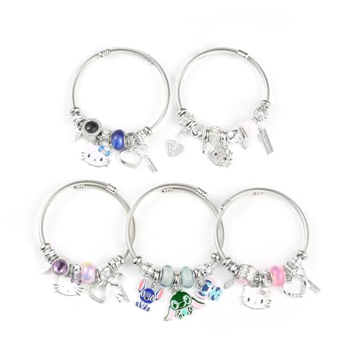 YouLuo Cute Necklace Charm Bracelet Set,Personalized Jewelry Gift for Women | Cute Charm Bracelet, Adjustable Stainless Steel Bracelet, Anime Cartoon Accessories Bracelets for Women Gift and Friendship - color: Black