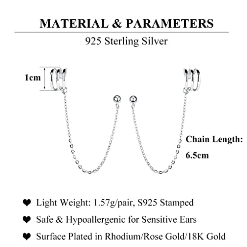 SLUYNZ 925 Sterling Silver Cuff Earrings Chain for Women Crawler Earrings Studs - color: A-Silver