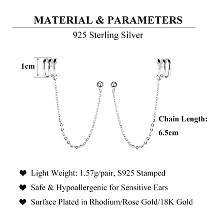 SLUYNZ 925 Sterling Silver Cuff Earrings Chain for Women Crawler Earrings Studs - color: A-Silver