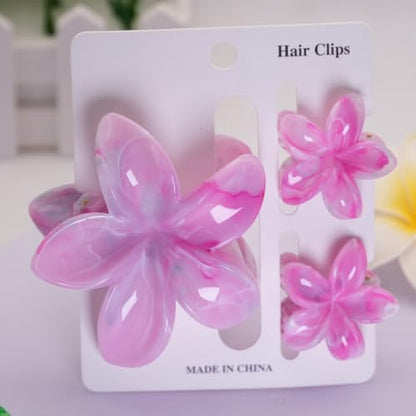 Flower Hair Clips for Women Girls Claw Clips Light Rose Pink Plumeria with Marble Design Barrettes Summer Hair Clip Fashion Hair Styling Accessories for Thick Thin Hair(3Pcs: 1 Large 2Small) - color: Light Rose-Pink