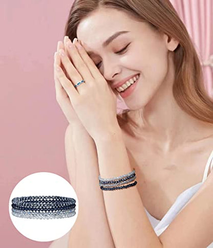 Noessla Beaded Boho Stretch Bracelet Colorful Stackable Crystal Beads Bracelets Trendy Costume Jewelry Mothers Day Gifts for Women - color: Dark blue