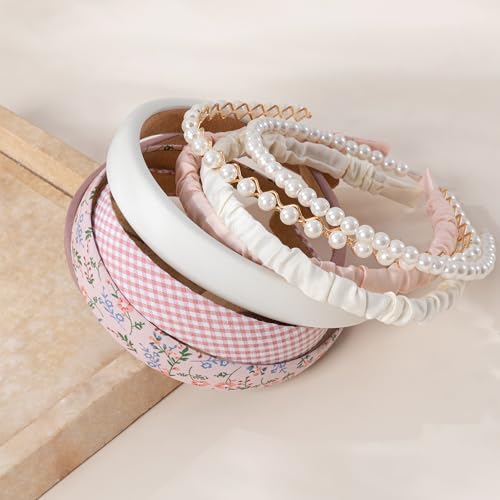 Sunolga Brown Headbands for Women Girls Non Slip Floral Padded Hairbands | Knotted Hairband, Lightweight, No-Teeth Comfort, Headbands for Daily Wear, Parties, Gifts Hair Accessories - color: 8Pack-Pink1