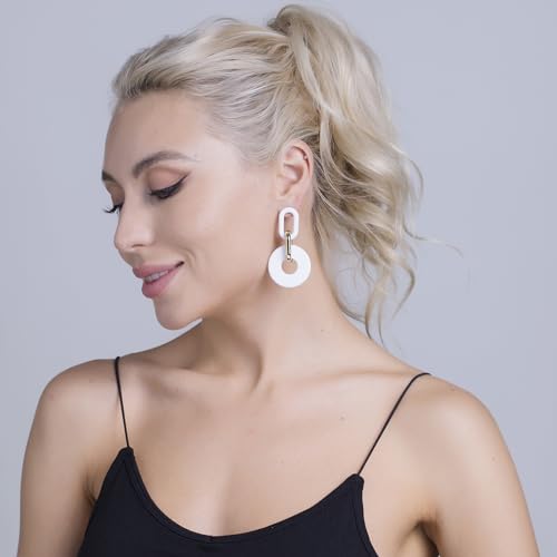 RUOFFETA Acrylic Rectangle Earrings, Fashion Acrylic Square/Oval/Hoop Statement Drop Earrings for Women - color: White Round