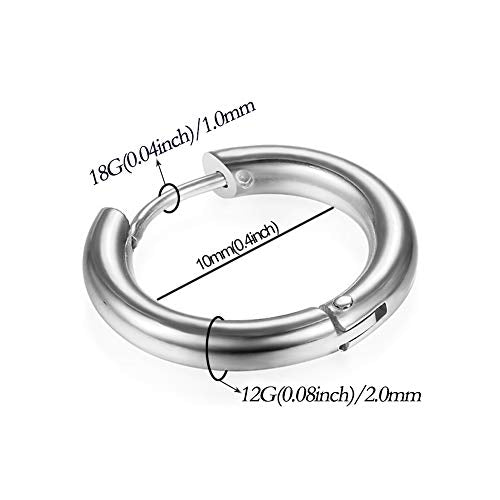 316L Surgical Stainless Steel Huggie Hoop Earrings 6mm 8mm 10mm 11mm 12mm 14mm Hypoallergenic Earrings Hoop Cartilage Helix Lobes Hinged Sleeper Earrings For Men Women - style: C02:10mm Silver(THK 2.0mm)
