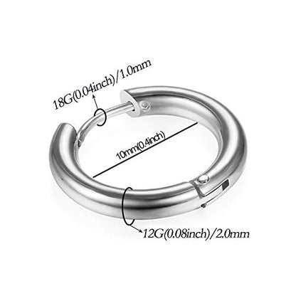 316L Surgical Stainless Steel Huggie Hoop Earrings 6mm 8mm 10mm 11mm 12mm 14mm Hypoallergenic Earrings Hoop Cartilage Helix Lobes Hinged Sleeper Earrings For Men Women - style: C02:10mm Silver(THK 2.0mm)