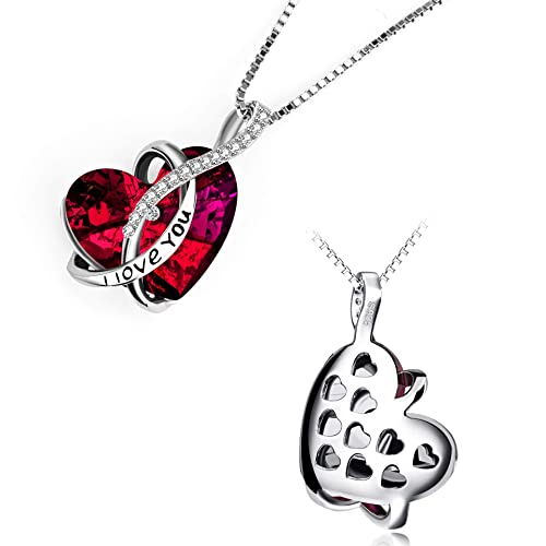 AOBOCO I Love You Sterling Silver 12 Birthstone Heart Pendant Necklace Embellished with Crystals from Austria, Mother's Day Anniversary Birthday Jewelry Christmas Gifts for Women Grandma Nana - color: C-January