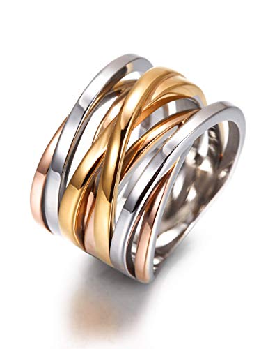 CIUNOFOR 13.7MM Cross Ring Enhancers for Women Statement Engagement Ring for Men and Unisex adults Silver Gold Rose Gold Plated Ring Customized Personalized - color: Tricolor