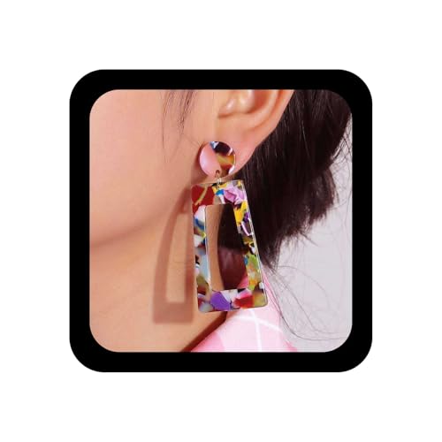 YienDoo Acrylic Square Earrings Vintage Colorful Hollow Rectangle Dangle Earrings Long Lightweight Geometric Drop Earring Statement Acrylic Resin Hoops Earring Jewelry for Women