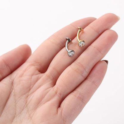 G23 Titanium Belly Jewelry 14G Flat Bottom Floating Belly Button Rings Curved Belly Barbell Navel Ring Belly Piercing 8/10/12/14mm Navel Rings Belly Piercings Jewelry for Women - color: Style1:Gold+Clear CZ