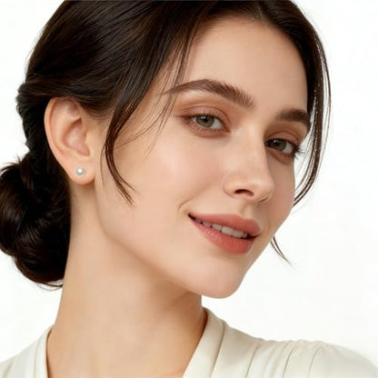 White Faux Pearl Stud Earrings, S925 Silver Posts Hypoallergenic for Women - color: Creamy White, size: 8mm