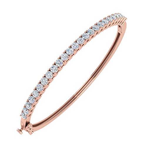 2 Carat 4 Prong Set Round Cut Natural Diamond Bangle Bracelet for Women 10K Gold (7 Inch) (I2I3 Clarity) - color: Rose Gold