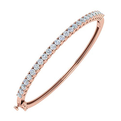 2 Carat 4 Prong Set Round Cut Natural Diamond Bangle Bracelet for Women 10K Gold (7 Inch) (I2I3 Clarity) - color: Rose Gold