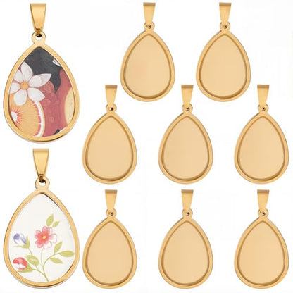 1 Box 10Pcs Gold Teardrop Bezel Pendant Trays Stainless Steel Cabochon Bezel Bulk Stylish Water Drop Shaped Bezel Pendant Trays for Jewelry Making Bracelet Necklace DIY Crafts Adult Beginner - style: gold drop