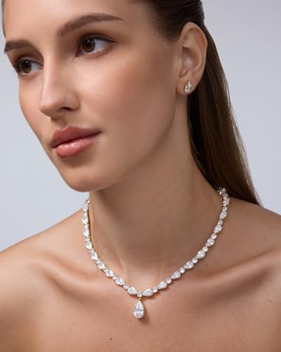 PAVOI 14K Gold Plated Pear Tennis Necklaces for Women - Cubic Zirconia Tennis Necklace with Drop for Brides & Bridesmaids - Cute Simulated Diamond Chain Trendy Wedding Jewelry - color: Yellow Gold