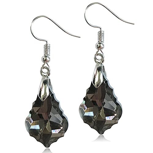 Unique Sparkly Multi-color Crystal Teardrop Dangle Drop Earrings Rainbow Crystal Geometry Earrings for Women Statement Chic Charm Jewelry Gifts - color: Grey