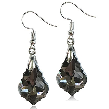 Unique Sparkly Multi-color Crystal Teardrop Dangle Drop Earrings Rainbow Crystal Geometry Earrings for Women Statement Chic Charm Jewelry Gifts - color: Grey