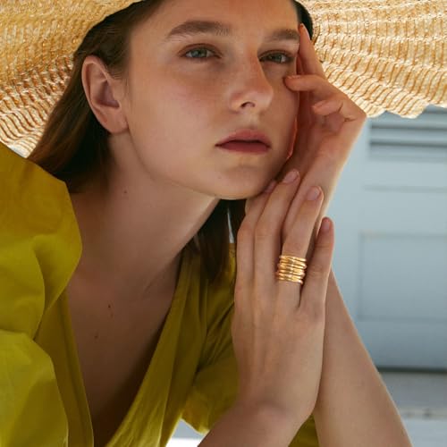 VNOX Gold Rings for Women 丨 14k Gold Plated Stainless Steel Chunky Statement Rings Twisted Braided Ring Stackable Rings Chunky Signet Ring for Womens Jewelry Trendy - style: Wrap