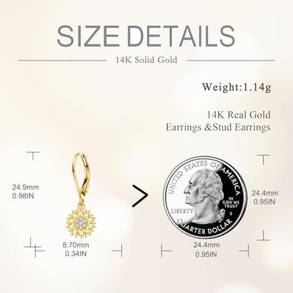 KECHO 14k Yellow Gold Sunflower Jewelry for Women, Fine Gold You are My Sunshine Jewelry Gifts for Her - style: Sunflower Dangle Earrings