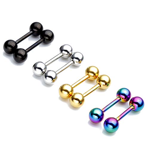 Zysta 4 Pairs Stainless Steel 14/16G Mixed Colors Body Piercing Barbells 6-16mm Post Studs Earring NippleTongue Helix Tragus Cartilage Labret Medusa Lip Eyebrow Straight Bar Ball Screw … - color: 6mm Ball,10mm Post