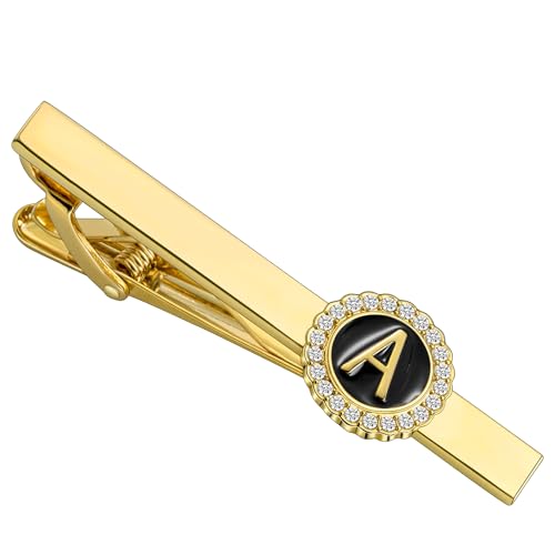 HAWSON 2.2 Inch Tie Clips for Men 18K Gold Color (A-Z Initial) for Men's Fashion Accessories Wedding Day Wearing,Men’s Jewelry or Gifts for Him,Birthday Anniversary - color: Gold-A