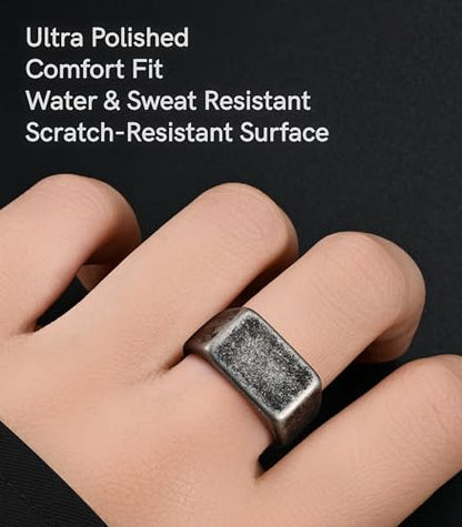 King Ring 10mm Seal Rings – Sand Surface Stainless Steel Bands for Men – Designed in USA - color: Ancient Black