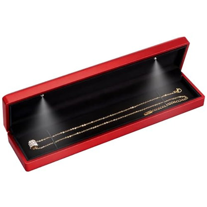 Hatori Long Chain Necklace Jewelry Gift Box with LED Light, Bracelet Storage Case, Jewellry Display Box for Wedding, Engagement, Proposal, Birthday, Anniversary - color: Red
