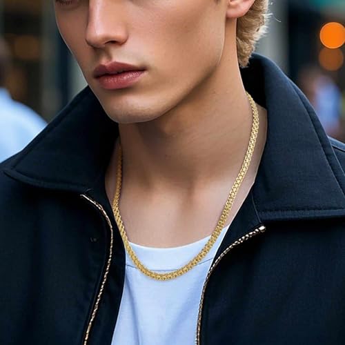 14K Gold Necklace for Women Chunky Cuban Link Chain for Men | 14K Gold Chain for Men Gold Necklace for Women Gold Chain for Men Double Layer Chunky Cuban Link Chains for Mens 16-24IN - style: Length 18 Inches