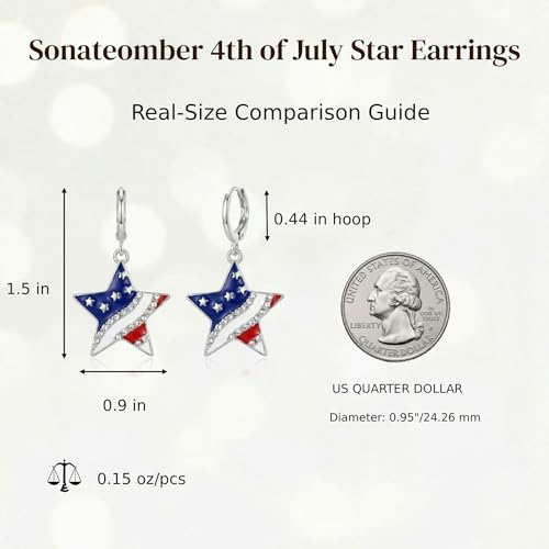 Sonateomber Christmas Tree Dangle Small Gold Hoop Earrings for Women, Cute Sparkly CZ Rhinestone Maple Clover Leaf Drop Earings Thanksgiving Holiday Accessories Fashion Jewelry Gift - color: USA Star