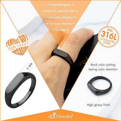 555Jewelry Stainless Steel Solid Plain High Polish Round Signet Ring for Men - color: Oval Black
