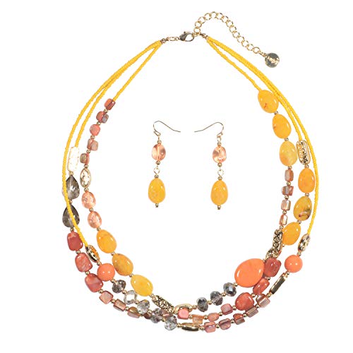 Coiris 3 Multi Layer Shell Glass Beaded Fashion Necklace for Women 21" - color: N0001-Blood Orange