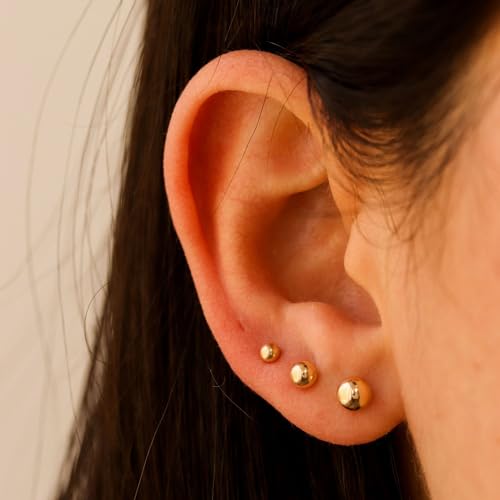 6 Pairs Extra Long Post Earrings Lightweight Small 316L Stainless Steel Stud Earrings for Women Hypoallergenic Cubic Zirconia Ball Ear Piercing Studs for Sensitive Ears - color: Gold