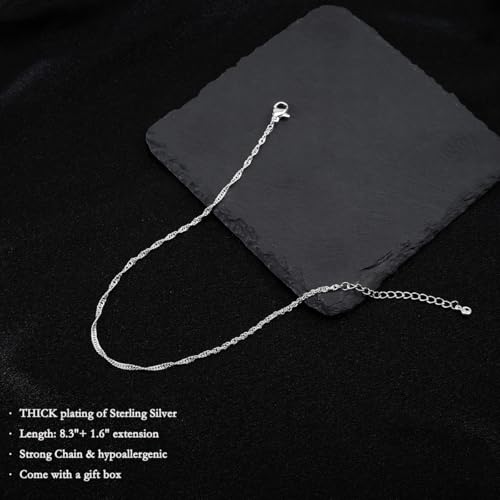 Ankle Bracelets for Women 14K Gold Sterling Silver Plated Anklets for Women Waterproof Dainty Anklets with Cubic Zirconia,Clover, Forever Love Knot, Chains Trendy Everyday Anklet Beach Summer Jewelry Gift - color: Twisted Chain-Silver