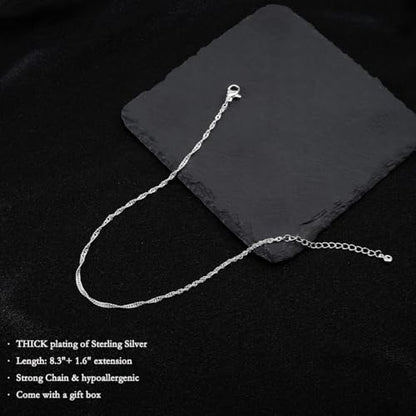 Ankle Bracelets for Women 14K Gold Sterling Silver Plated Anklets for Women Waterproof Dainty Anklets with Cubic Zirconia,Clover, Forever Love Knot, Chains Trendy Everyday Anklet Beach Summer Jewelry Gift - color: Twisted Chain-Silver