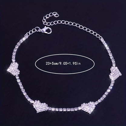 Fesciory Silver Ankle Bracelets for Women, Adjustable Rhinestone Pendant Tennis Anklet, Butterfly Heart Infinite Diamond Summer Beach Foot Chain Jewelry Gifts - style: Solid Heart3