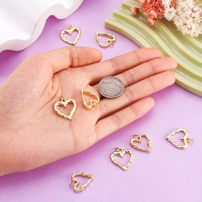 8Pcs 18K Gold Plated Heart Charms Golden Brass Heart Pendants Hollow Dangle Bezel Charms for DIY Earring Necklace Bracelet Jewelry Making Christmas Valentine