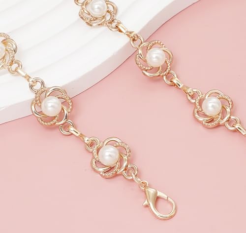 Women's Waist Chain Flower Metal Belt for Dresses Jeans | Adjustable Belly Waist Chain - color: Pearl Flower Gold, size: S: 105cm/41in