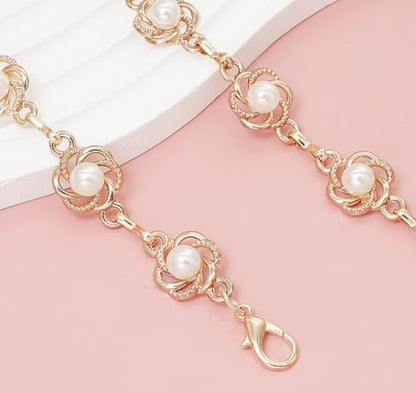 Women's Waist Chain Flower Metal Belt for Dresses Jeans | Adjustable Belly Waist Chain - color: Pearl Flower Gold, size: XL: 150cm/59in