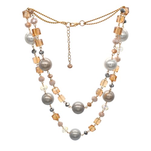 utop JNF Hand made Pearl Statement Necklace for Women Rhinestone Multilayer Crystal Necklaces Chunky Pearl Necklace Large Pearl Necklace and Earrings Set for Mother Mom's gift - color: champagne pearl crystal necklace