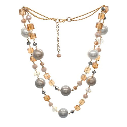 utop JNF Hand made Pearl Statement Necklace for Women Rhinestone Multilayer Crystal Necklaces Chunky Pearl Necklace Large Pearl Necklace and Earrings Set for Mother Mom's gift - color: champagne pearl crystal necklace