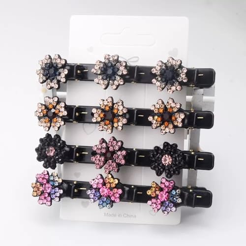 4 Pcs Sparkling Crystal Stone Braided Hair Clips, 2026 New Satin Fabric Hair Bands Rhinestone Four-Leaf Clover Hair Clip for Styling, Duck Bill Clips for Women Girls, Color D - color: Color D