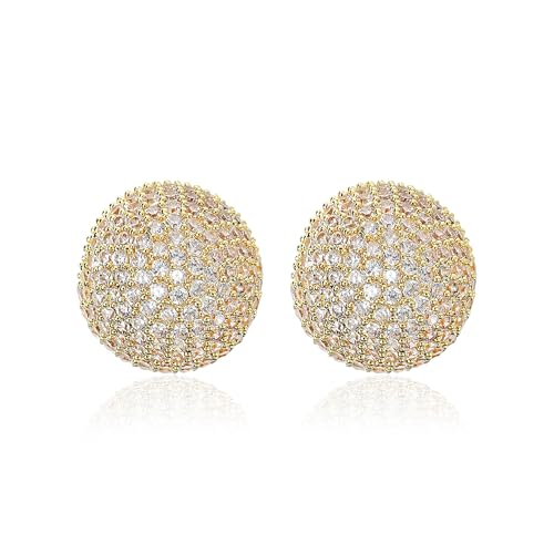 18K Gold Plated Chunky Square & Round Cubic Zirconia Stud Earrings for Women, Hypoallergenic 925 Silver Post Simulated Diamond Wedding Prom Party Bridesmaid Daily Fine Jewelry Gift for Mom Wife Friend - color: EA355-Round-Gold