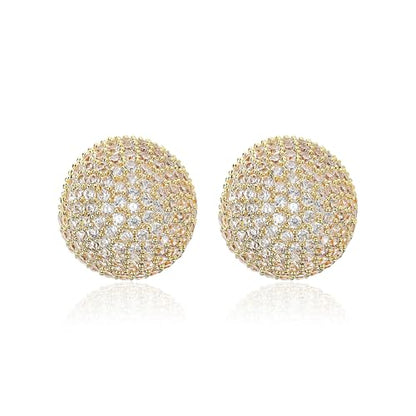 18K Gold Plated Chunky Square & Round Cubic Zirconia Stud Earrings for Women, Hypoallergenic 925 Silver Post Simulated Diamond Wedding Prom Party Bridesmaid Daily Fine Jewelry Gift for Mom Wife Friend - color: EA355-Round-Gold