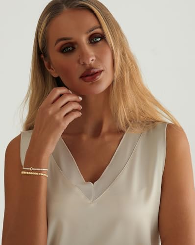 14K Gold Plated Bracelets for Women Dainty Tennis Initial Bracelet Trendy Beaded Stackable Charm Bracelets Layered Waterproof Bracelet Dainty Bracelet for Women Jewelry Gifts - style: C