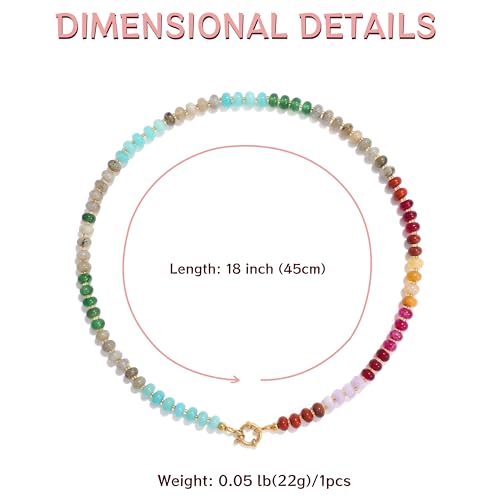 Gemstone Beaded Necklace for Women Colorful Natural Stone Freshwater Pearl Surfer Beach Rainbow Necklace Jewelry Gift - color: Colorful