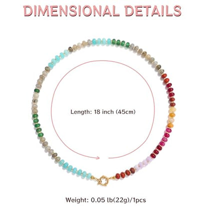 Gemstone Beaded Necklace for Women Colorful Natural Stone Freshwater Pearl Surfer Beach Rainbow Necklace Jewelry Gift - color: Colorful
