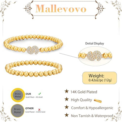 Initial Stack Bracelet Set for Women Trendy 14K Gold Plated Beaded Stackable Stacking Stretch Name Bracelets Dainty Friendship Waterproof Charm Cute Birthday Jewelry Gifts for Women - color: Initial S