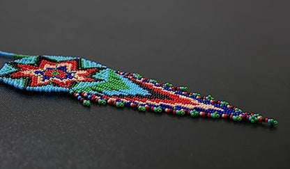 Handmade Native American Style Tribal ethnic Seed Bead Beaded Layered Medallion Necklace 4 - color: Skyblye Red & Green