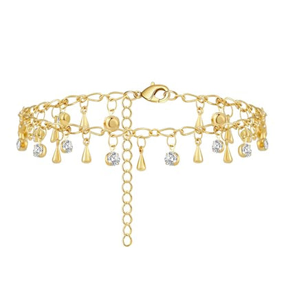 Ankle Bracelets for Women Charm Tissue Foot Chain Beach Jewelry | 14K Gold Plated Anklets for Women, Beach Jewelry for Women Beach Vacation Essentials Accessories Gifts