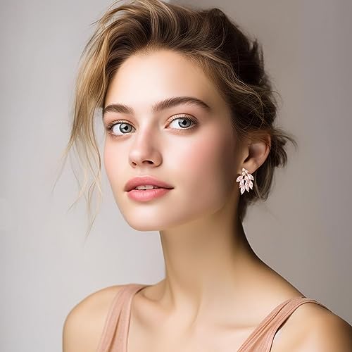 Rhinestone Stud Earrings for Women Small Dainty Crystal Cluster Drop Earrings for Girls Cute Costume Jewelry for Bridal Wedding Party Gift - color: Pink