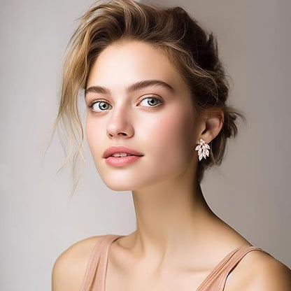 Rhinestone Stud Earrings for Women Small Dainty Crystal Cluster Drop Earrings for Girls Cute Costume Jewelry for Bridal Wedding Party Gift - color: Pink